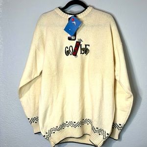 Snowy Peak Wool Golf Sweater NWT Embroidered Vtg